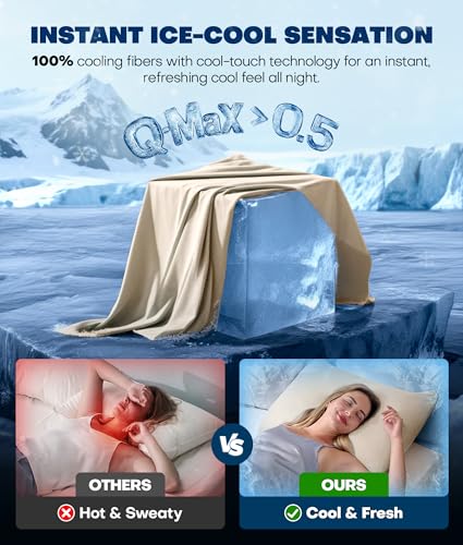 Rifens Ultra-Chill Cooling Pillowcase Set of 2 for Hot Sleepers, Softer Than Silk Pillow Cases for Protecting Hair & Skin, Breathable Bed Pillow Covers w/Zipper, Gifts for Women Men(Beige, King) - Image 2