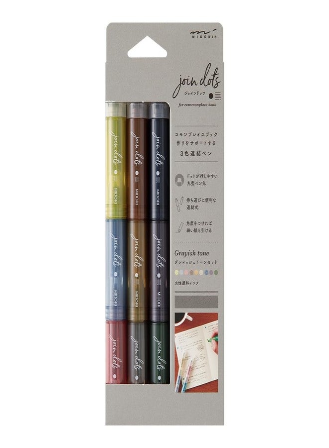 Midori Joint Dots 38142006 Rollerball Pen, 3-Color Connection, Pack of 3, Grayish Tone - Image 1