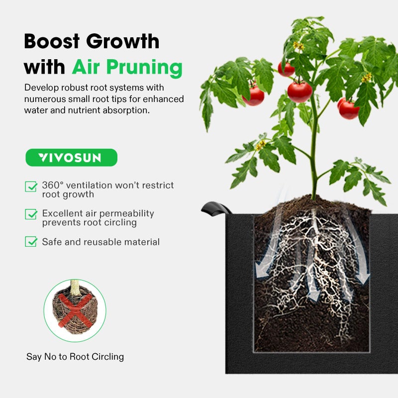 VIVOSUN 8-Grid 55 Gallon Plant Grow Bags, Large Fabric Raised Garden Bed with 400G Thickened Breathable Fabric, Reinforced Handles & 10 Pcs Plant Labels for Flowers, Vegetables, Fruits - Image 4
