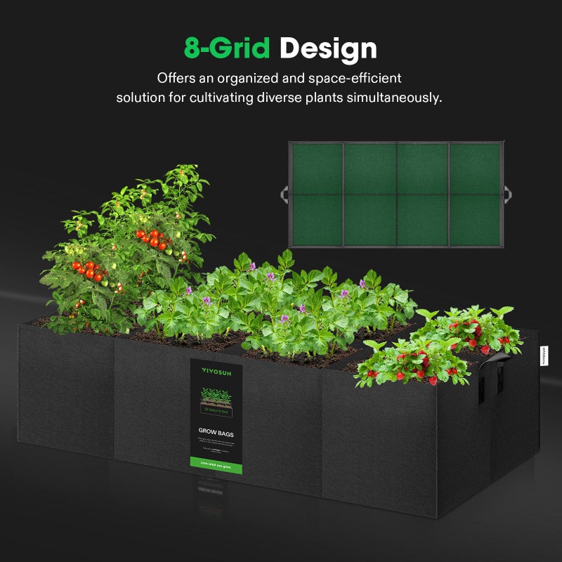VIVOSUN 8-Grid 55 Gallon Plant Grow Bags, Large Fabric Raised Garden Bed with 400G Thickened Breathable Fabric, Reinforced Handles & 10 Pcs Plant Labels for Flowers, Vegetables, Fruits - Image 5