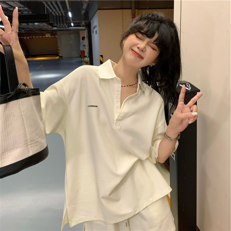 Sports Shorts Short-sleeved T-shirt Two-piece Womens Summer 2024 New All-match Loose Slimming Casual Fashion suit Apricot