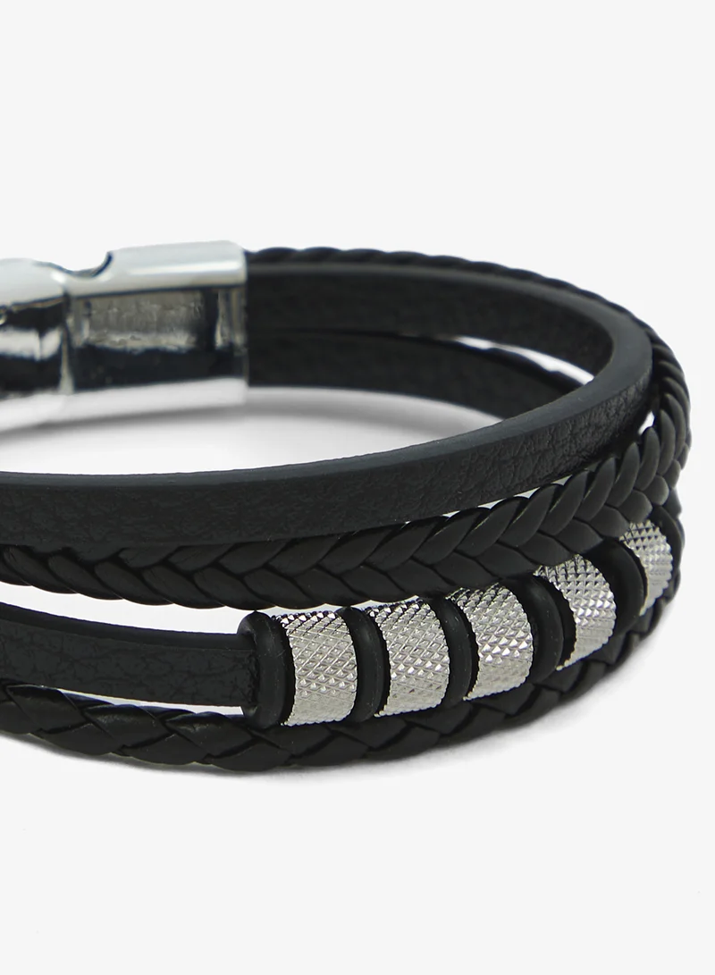 Seventy Five  Double Row Braided Leather Bracelet With Stainless Steel Celtic Knot And Cross Ornaments for Men | Best Price UAE