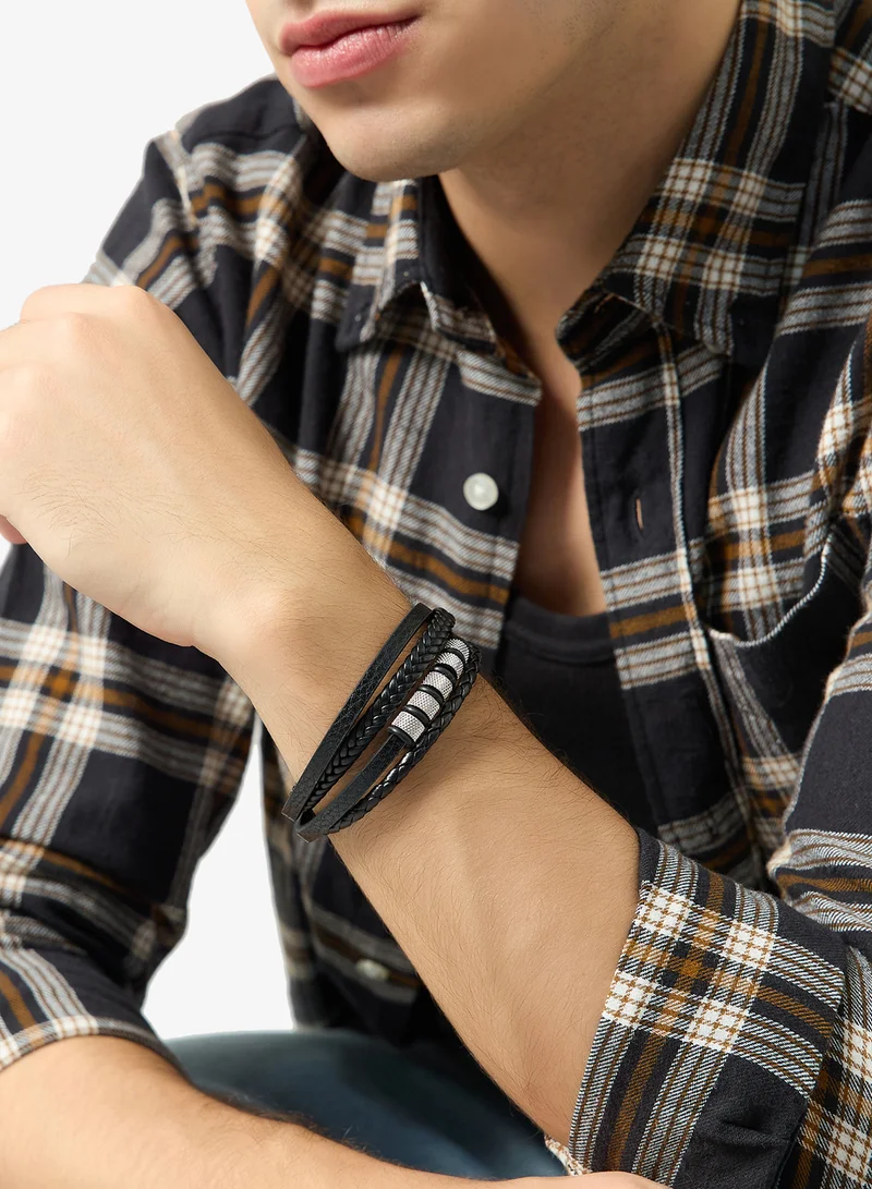 Seventy Five  Double Row Braided Leather Bracelet With Stainless Steel Celtic Knot And Cross Ornaments for Men | Best Price UAE