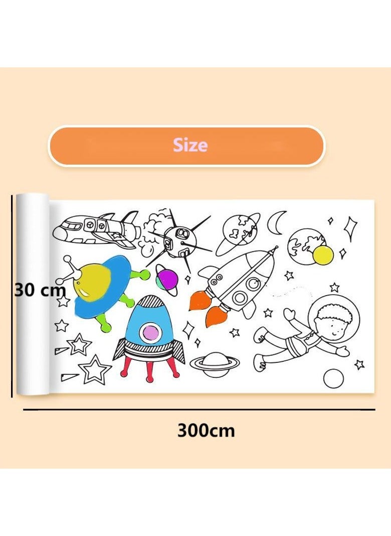 Children's Drawing Roll - Coloring Paper Roll for Kids, Drawing Paper Roll DIY Painting Drawing Color Filling Paper, 300 * 15 cm (Travel in space)