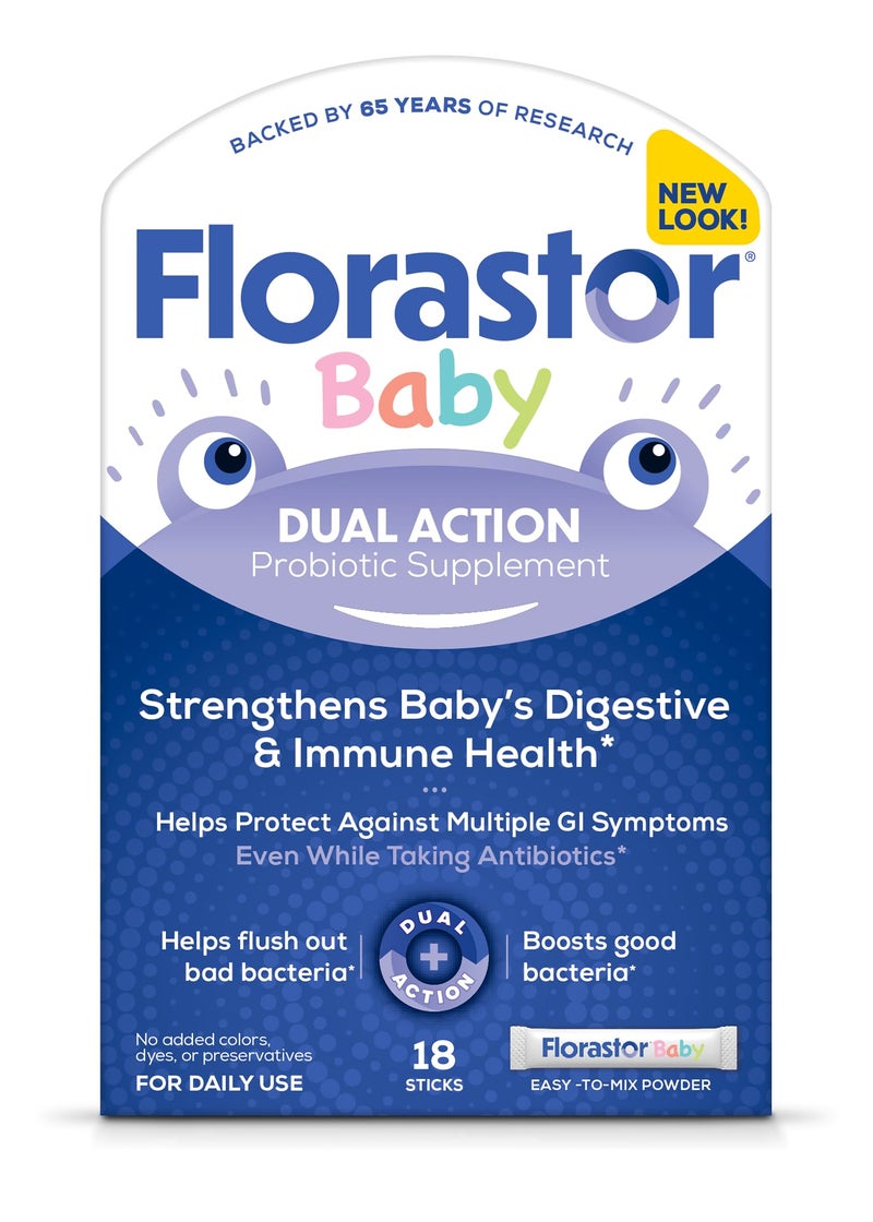 Florastor Baby Daily Probiotic Supplement Powder Mixes with Milk Formula or Soft Foods Saccharomyces Boulardii CNCM I745 18 Powder Sticks