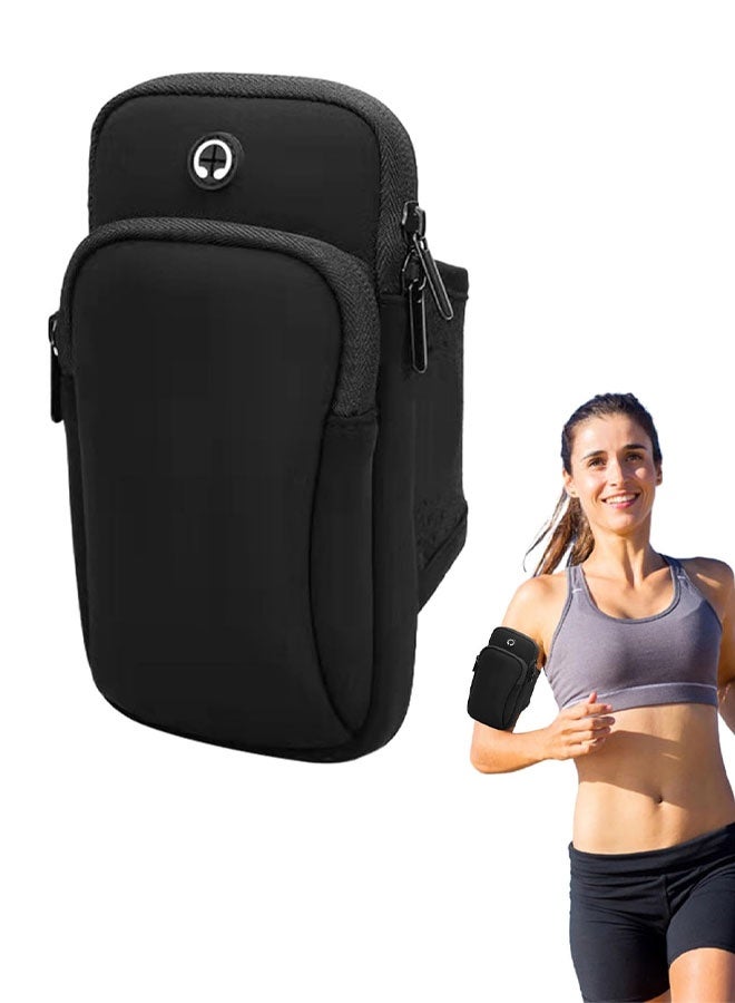 Phone Holder for Running, Walking, Workout, Under 7 in Armband Smartphone Holder, Phone Pouch Cards Keys Wallet, Gym Sports Arm Bands Sleeve Fit Women Men(Color:Black) - Image 1