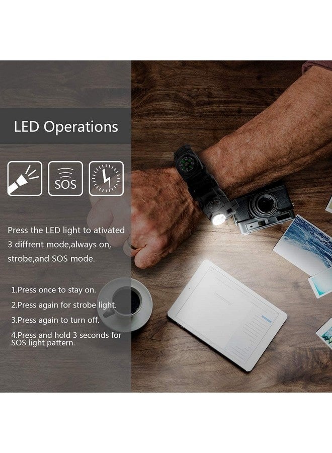 Beauenty 20 in 1 Paracord Bracelet Adjustable SOS LED Light Fire Starter Compass Survival Whistle Perfect for Camping Hiking Fishing Survival Bracelet - Image 3