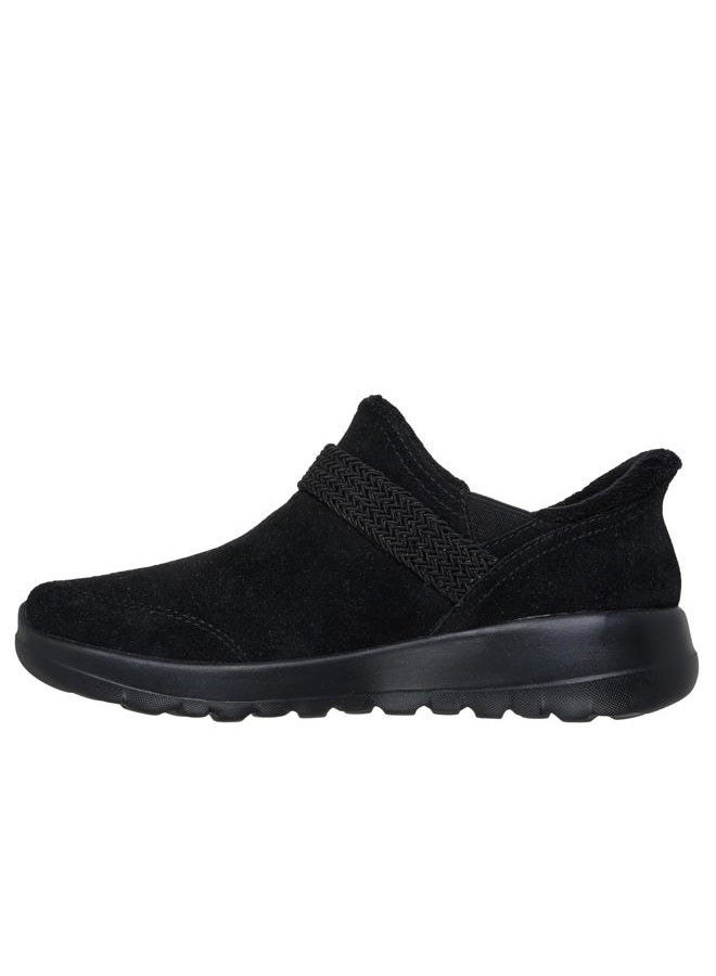 SKECHERS حذاء نسائي سهل الارتداء بدون استخدام اليدين، بوت كاحل مع حزام قماشي، أسود/أسود، 38.5 EU - Image 2