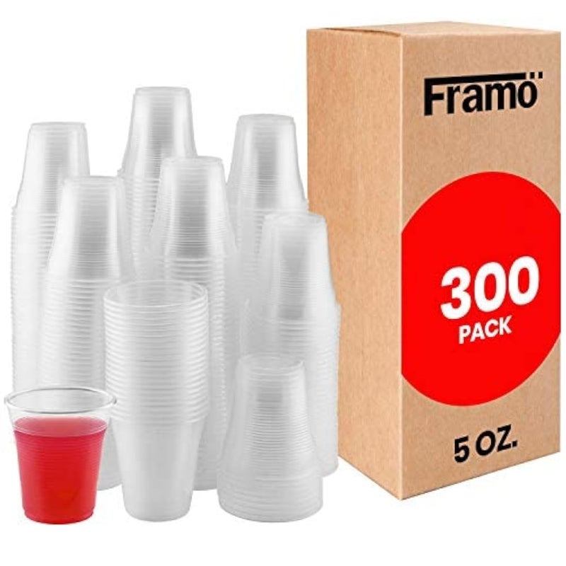 Framo 5 Oz Clear Plastic Cups for Any Occasion Disposable Transparent Ice Tea Juice Soda and Coffee Glasses for Party Picnic BBQ Travel and Events 300