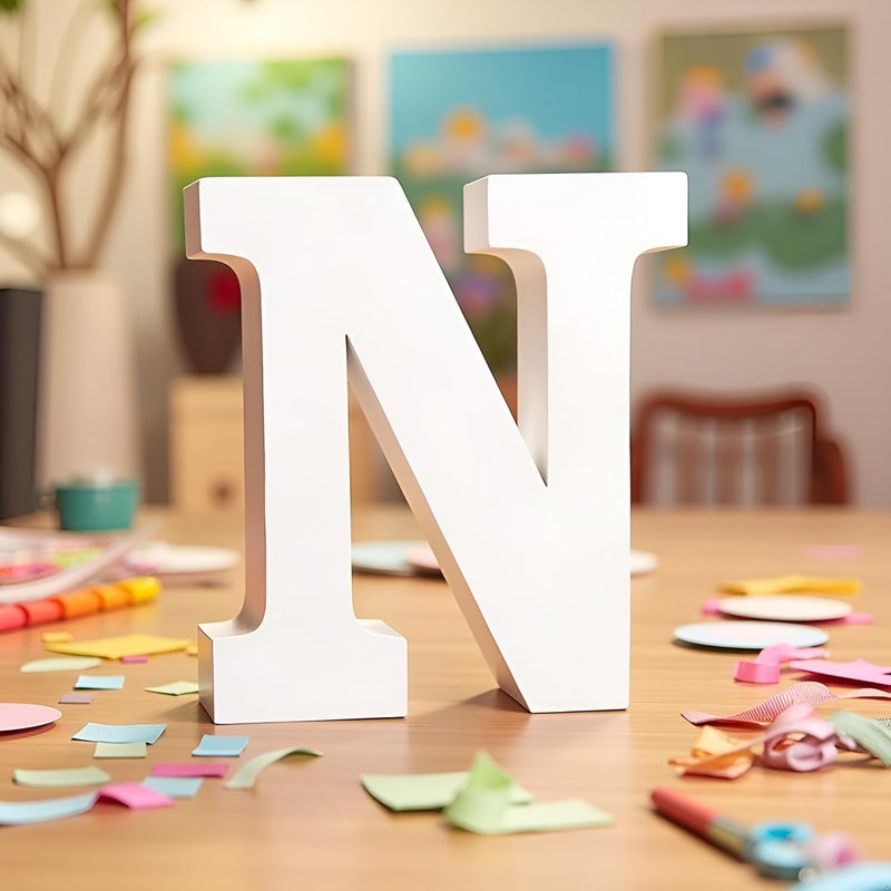 AKDAMA Wooden N Letter- English Upper Case Alphabets Cutouts for Art and Craft Work (N_White_15x2.5 cm) - Image 1