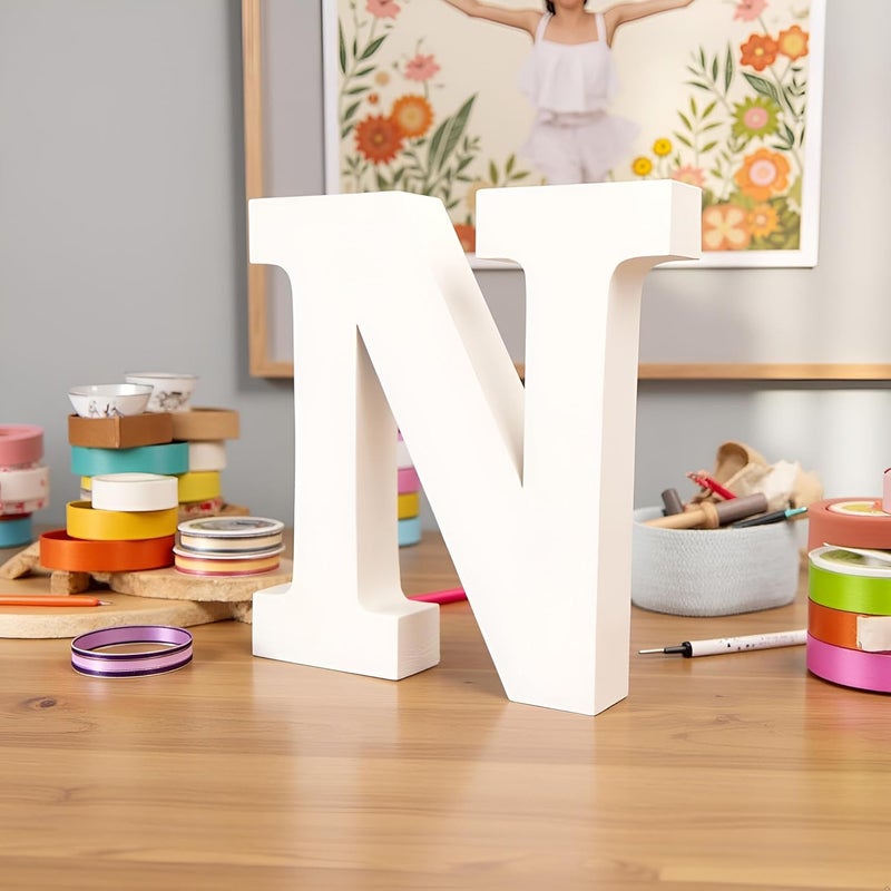 AKDAMA Wooden N Letter- English Upper Case Alphabets Cutouts for Art and Craft Work (N_White_15x2.5 cm) - Image 2