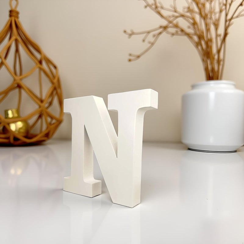 AKDAMA Wooden N Letter- English Upper Case Alphabets Cutouts for Art and Craft Work (N_White_15x2.5 cm) - Image 3