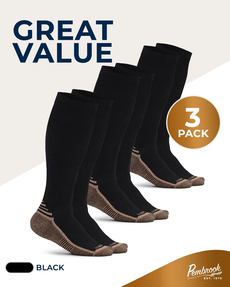 Pembrook 3 Pairs Copper Compression Socks Men 20-30 mmHg, Black Compression Socks, Support for Running Athletic Cycling Hiking, Good for Edema and Varicose Veins/Blk/3 - Image 5