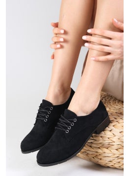Mio Gusto Berta Black Suede Women's Oxford Flat Shoes  - Image 3