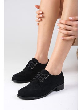 Mio Gusto Berta Black Suede Women's Oxford Flat Shoes  - Image 1