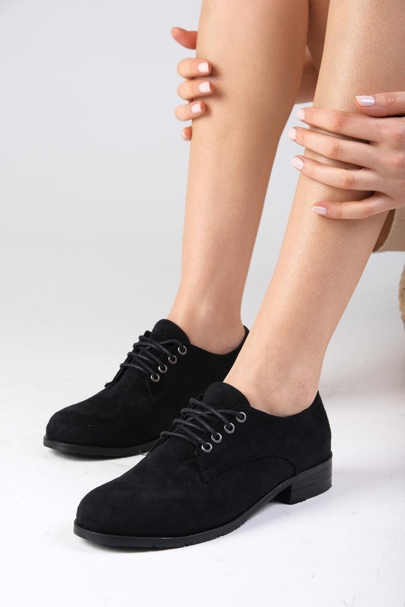 Mio Gusto Berta Black Suede Women's Oxford Flat Shoes  - Image 1