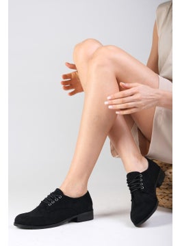 Mio Gusto Berta Black Suede Women's Oxford Flat Shoes  - Image 4
