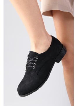 Mio Gusto Berta Black Suede Women's Oxford Flat Shoes  - Image 2