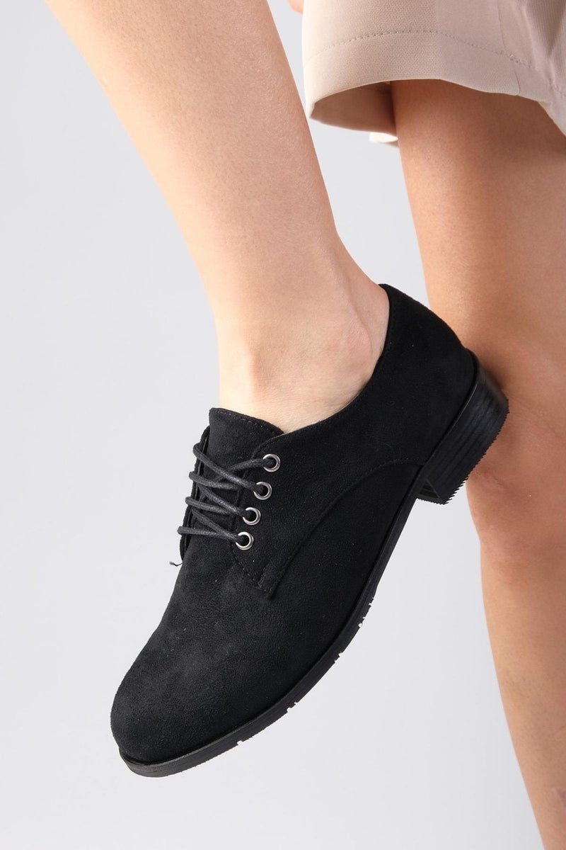 Mio Gusto Berta Black Suede Women's Oxford Flat Shoes  - Image 2