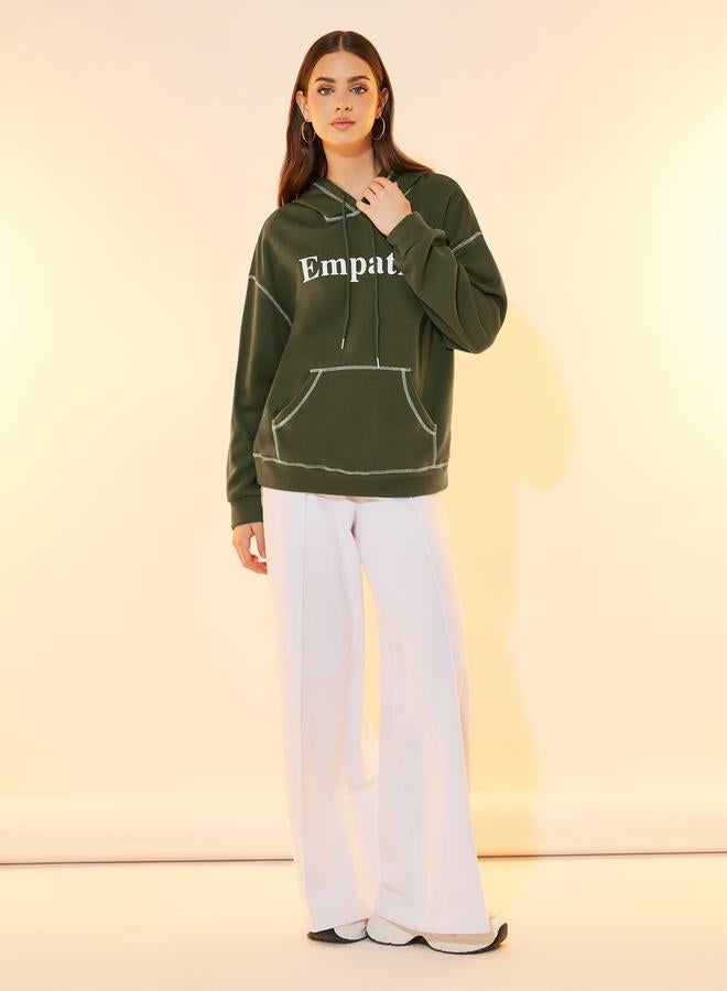 Take Two Overlock Seam Slogan Print Relaxed Fit Hoodie  - Image 2