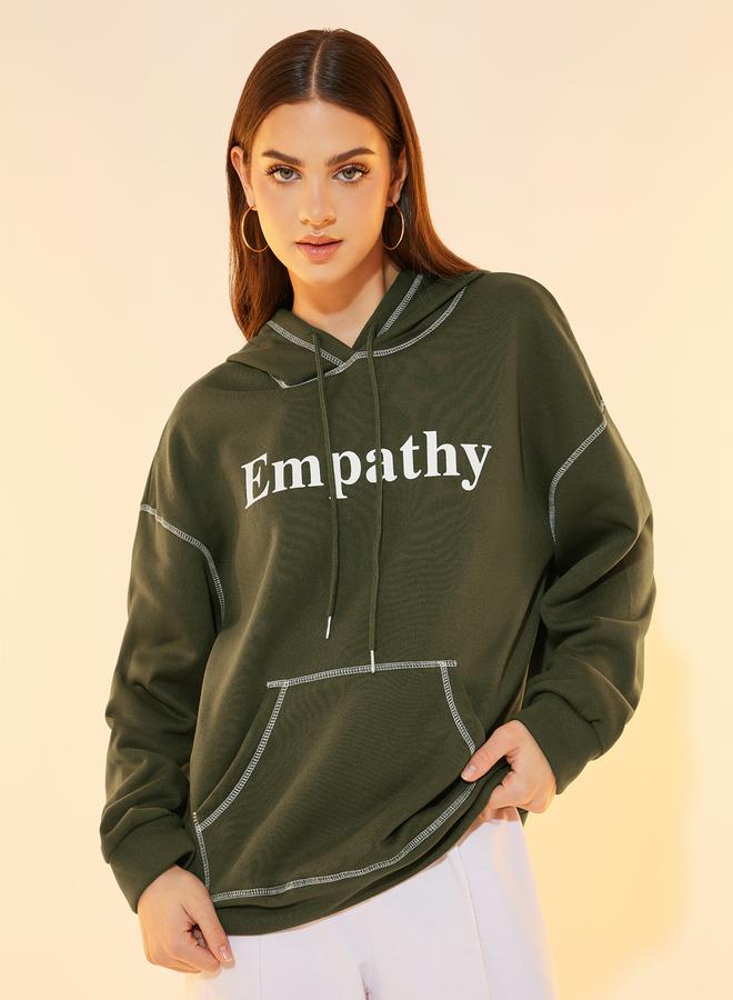 Take Two Overlock Seam Slogan Print Relaxed Fit Hoodie  - Image 1