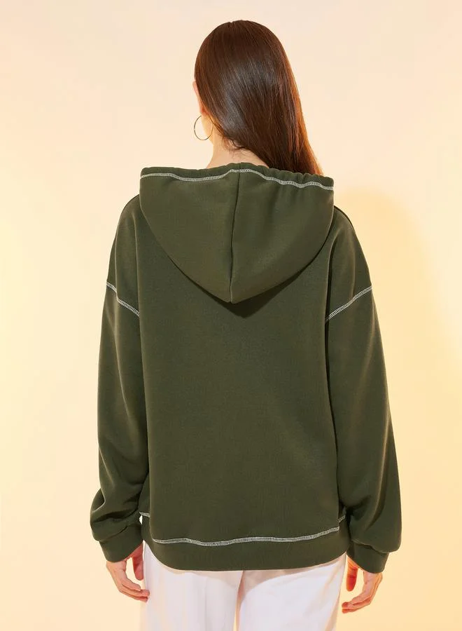 Take Two Overlock Seam Slogan Print Relaxed Fit Hoodie
