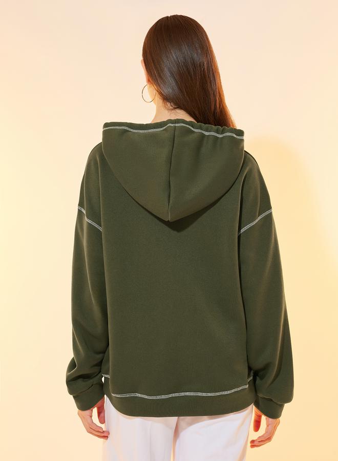 Take Two Overlock Seam Slogan Print Relaxed Fit Hoodie  - Image 4