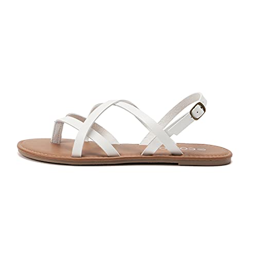 Colgo Women's Summer Strappy Flat Sandals, Adjustable Casual Fisherman Sandal with Open Toe Slingback Gladiator Sandals (6.5,White) - Image 3