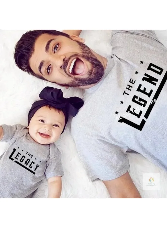 Matching Family Outfits “The Legend & The Legacy” Father Baby Matching Dress Set | Cotton Dad T-Shirt with Baby Romper | Stylish Twinning Outfit for Newborns & Fathers