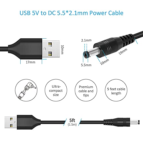 Belker Universal 5V DC Power Cable USB to DC 5.5 2.1 mm Plug Connector Tip Charging Cord with Most Frequently Used Interface Type - Image 3