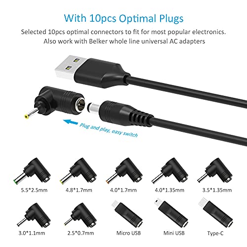 Belker Universal 5V DC Power Cable USB to DC 5.5 2.1 mm Plug Connector Tip Charging Cord with Most Frequently Used Interface Type - Image 2
