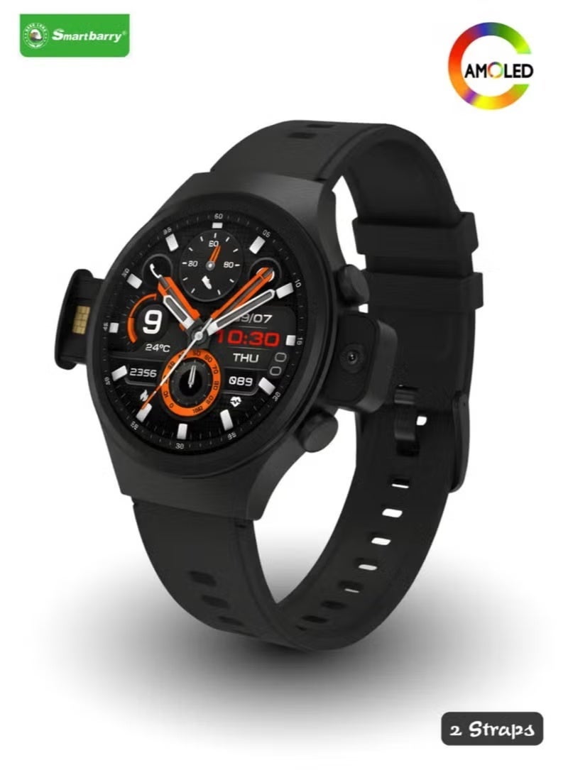 Smartbarry ساعة سمارتباري SM405 الذكية - شاشة سوبر أموليد، تدعم شريحة 4G ومكالمات الفيديو - إصدار رمضان الخاص - تشمل 2 أساور سيليكون - أسود - Image 1