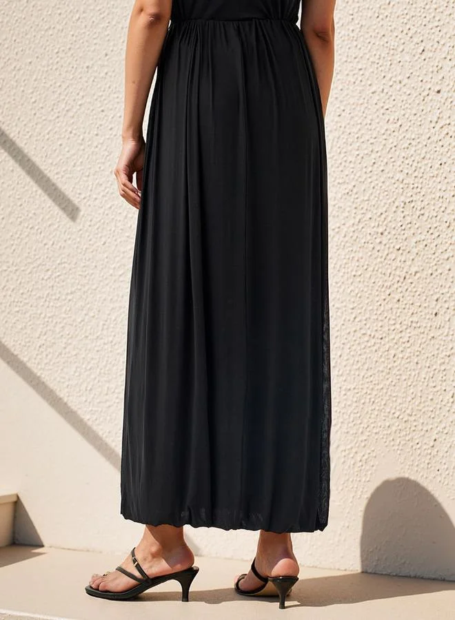 Iconic  Iconic Balloon Hem Maxi Skirt with Elasticated Waistband for Women | Best Price UAE