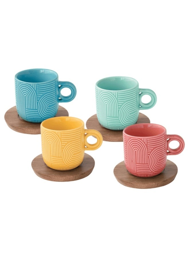 Easy Life 4-Piece Take a Loop Dishwasher Safe Cup and Saucer Set Multicolor 110ml - Image 1