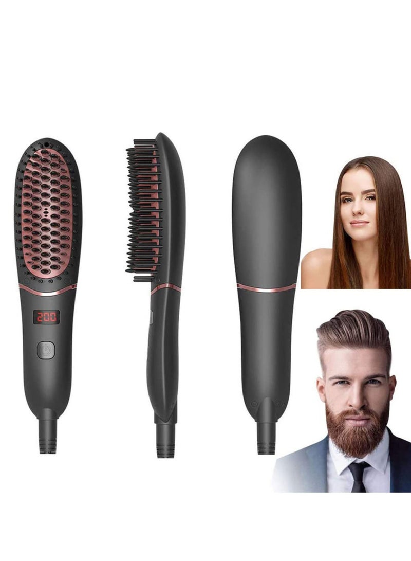 فرشاة فرد الشعر ، مشط فرد اللحية للرجال المتوسطة الطويلة ، شاشة LED ، تسخين سيراميك ، درجات حرارة قابلة للتعديل ، مشط حريري للعناية بالشعر مضاد للحروق ، مشط حريري محمول خال من التجعد - Image 1