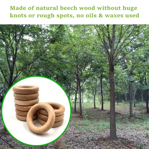 HEOCAKR Natural Beech Wood Rings, 10 Pcs Unfinished 5cm Solid Wooden Rings Circles Without Paint for Craft, Connectors Jewelry Making - Image 3
