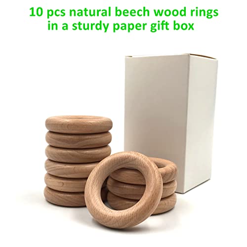 HEOCAKR Natural Beech Wood Rings, 10 Pcs Unfinished 5cm Solid Wooden Rings Circles Without Paint for Craft, Connectors Jewelry Making - Image 4