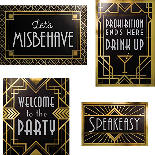 Creative Converting Wall Signs Decorations Kit, Paper, 10" x 6.5", 10" x 11.5", 13" x 9", Black and Gold - Image 1