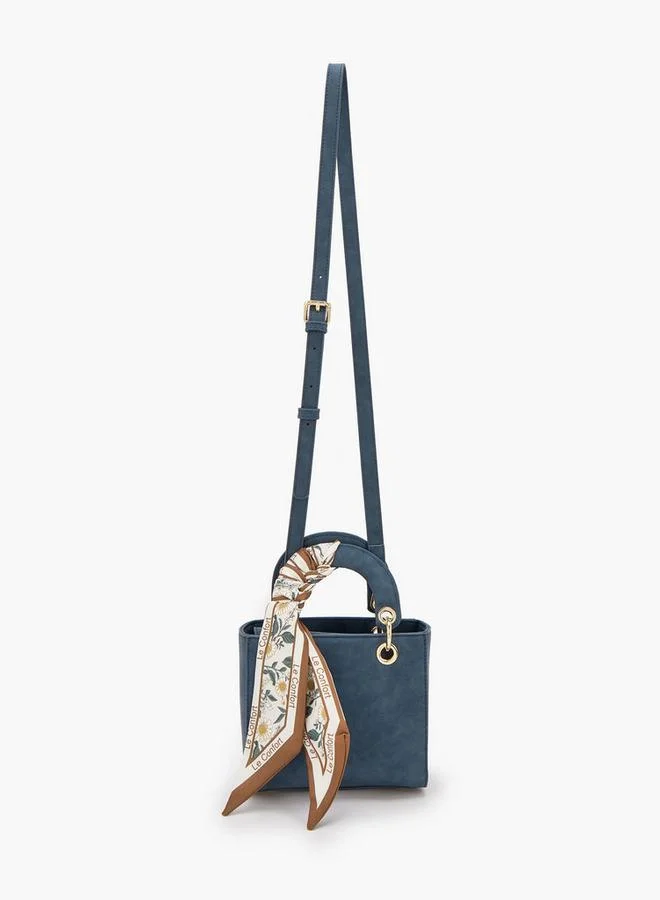 لو كونفورت Textured Mini Tote Bag With Scarf Accent