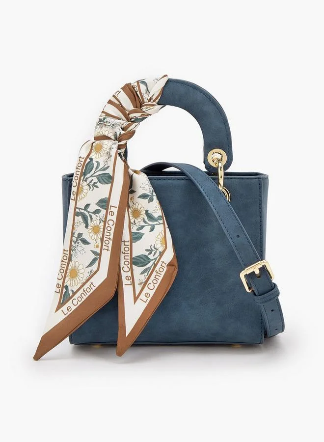 Textured Mini Tote Bag With Scarf Accent