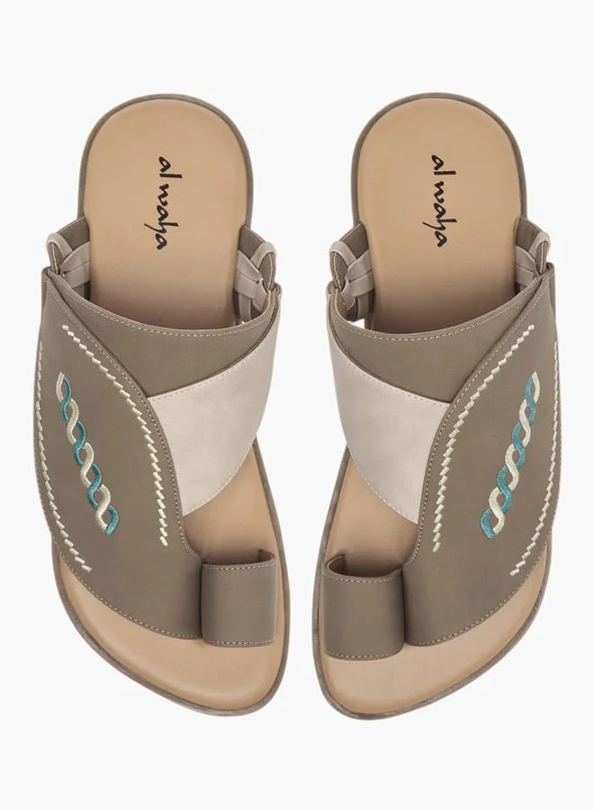 Al Waha Men Embroidered Slip-On Arabic Sandals with Toe Loop
