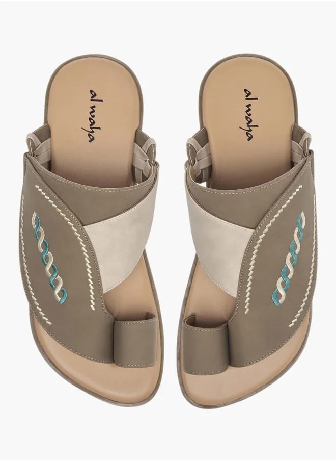 Al Waha Men Embroidered Slip-On Arabic Sandals with Toe Loop