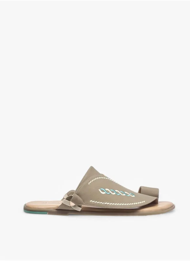 Al Waha Men Embroidered Slip-On Arabic Sandals with Toe Loop