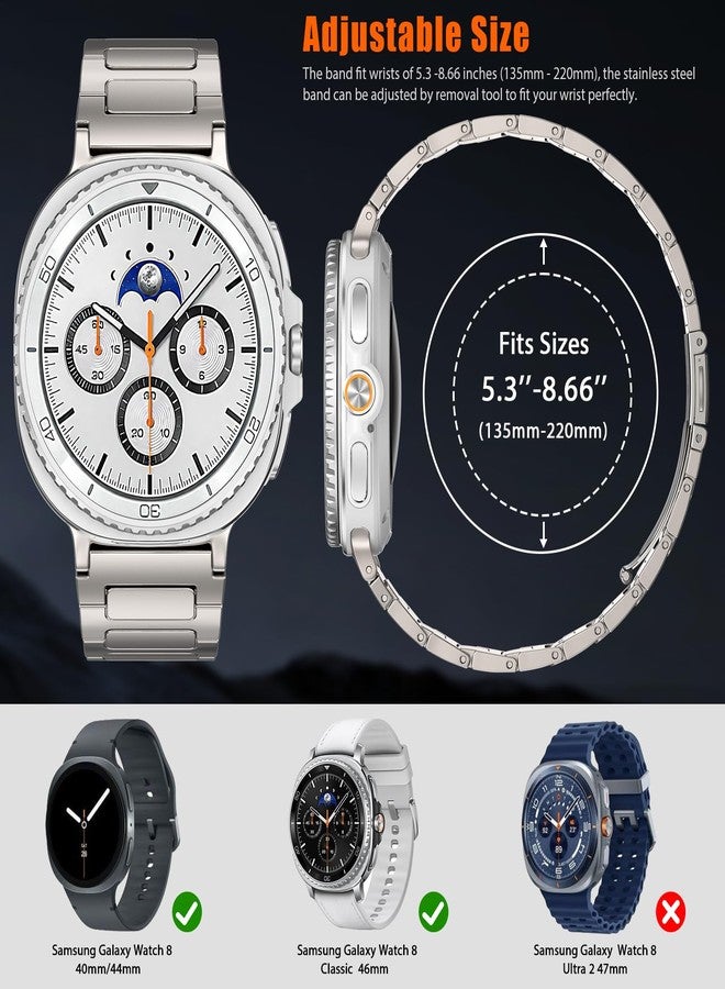 PanPinnacle Stainless Steel Band For Galaxy Watch 8 Classic 46mm/Galaxy Watch 8 40mm 44mm Bands, Solid Metal Business Replacement Strap For Samsung Galaxy Watch 8 Band Men Women, Titanium - Image 4