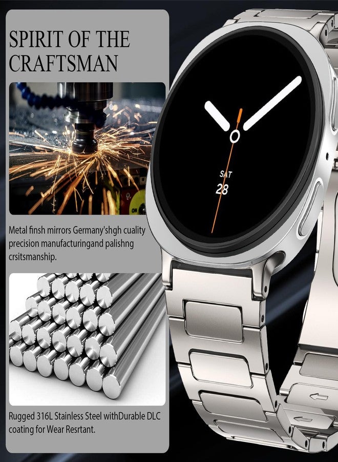 PanPinnacle Stainless Steel Band For Galaxy Watch 8 Classic 46mm/Galaxy Watch 8 40mm 44mm Bands, Solid Metal Business Replacement Strap For Samsung Galaxy Watch 8 Band Men Women, Titanium - Image 2