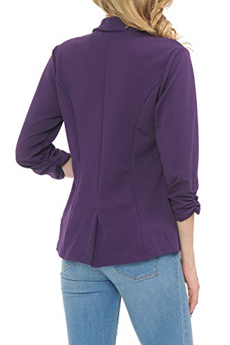 MINEFREE Women's 3/4 Ruched Sleeve Lightweight Work Office Blazer Jacket Eggplant 2XL - Image 4