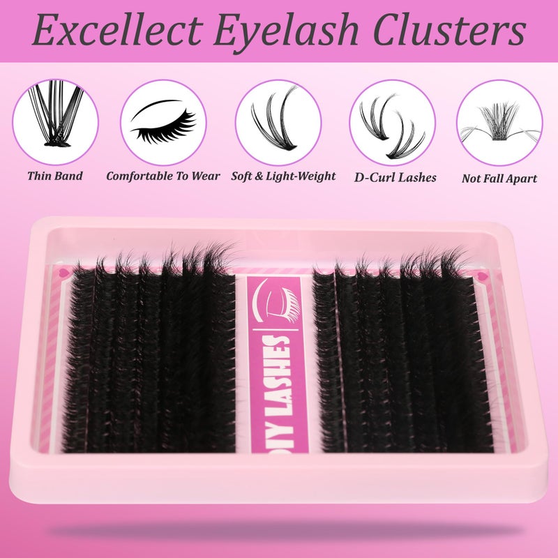 Gmagictobo Lash Clusters C Curl Lash Clusters Kit Lashes Clusters 280 Pcs Individual Eyelash Clusters DIY Lash Extension Kit for Self Application (9-18MM) Mix Lash Glue and Tweezers - Image 3