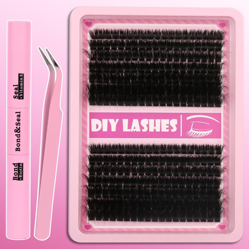 Gmagictobo Lash Clusters C Curl Lash Clusters Kit Lashes Clusters 280 Pcs Individual Eyelash Clusters DIY Lash Extension Kit for Self Application (9-18MM) Mix Lash Glue and Tweezers - Image 1