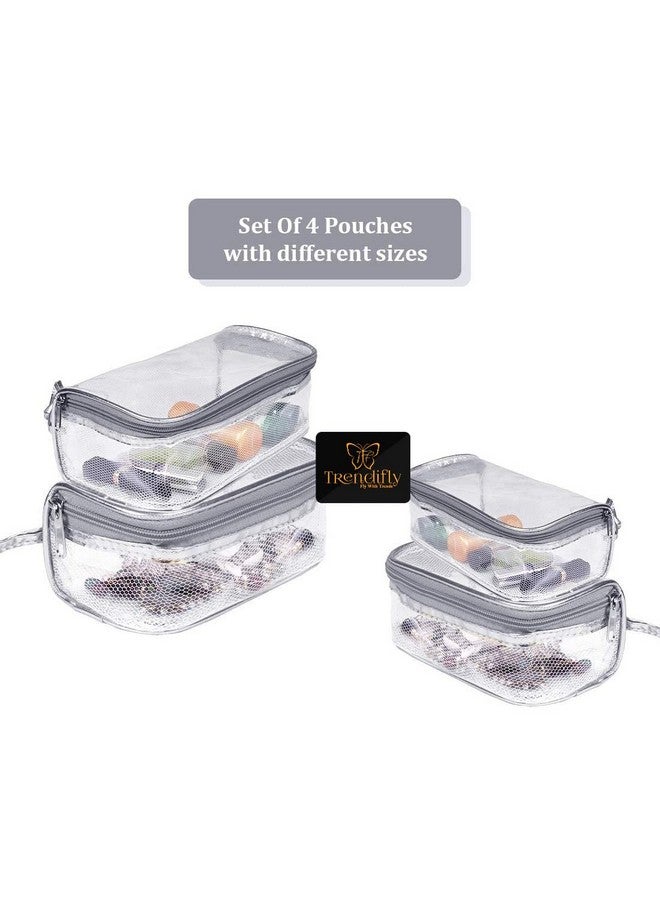 Trendifly Transparent Cosmetic Storage Pouch, Nylon Travel Toiletry Bag, Vanity Makeup Kit, Jewelry Organizer (1 Set of 4) (Grey Transparent) - Image 2