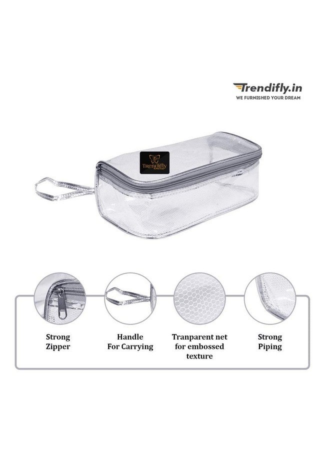 Trendifly Transparent Cosmetic Storage Pouch, Nylon Travel Toiletry Bag, Vanity Makeup Kit, Jewelry Organizer (1 Set of 4) (Grey Transparent) - Image 3